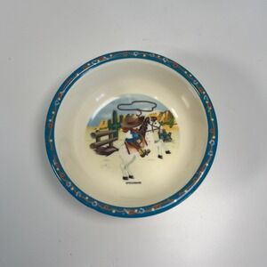 Vintage Western Fun Child Feeding Melamine Bowl Pecoware Horse Lasso Cowboy